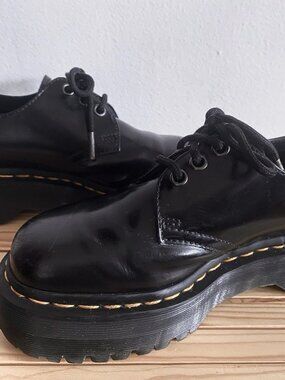 Dr. Martens 1461 Quad Platform Oxford Black Smooth Leather Shoes Womens sz 6